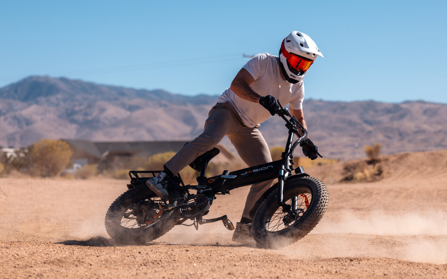 JasionBike electric bike in a desert off-road scene